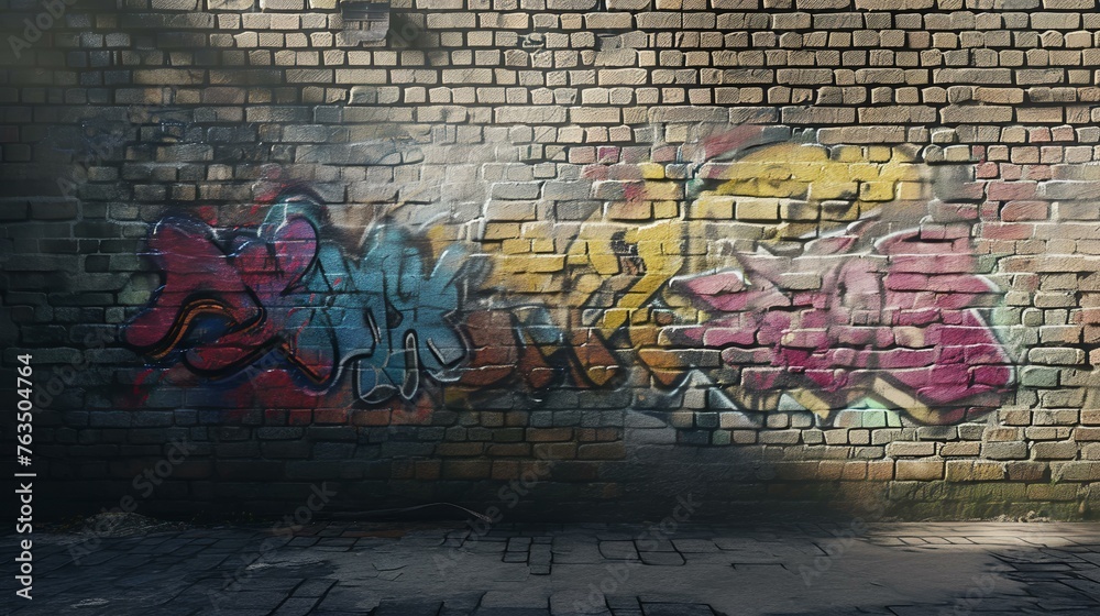 Graffiti on the wall. Urban scene. 3d rendering.