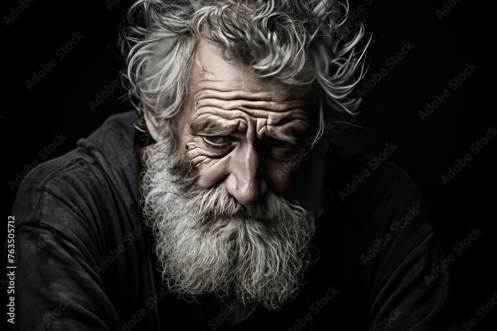 Old Man With Beard in Black Shirt Old Man With Beard in Black Shirt