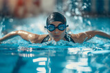 Closeup of a female swimmer doing the butterfly stroke