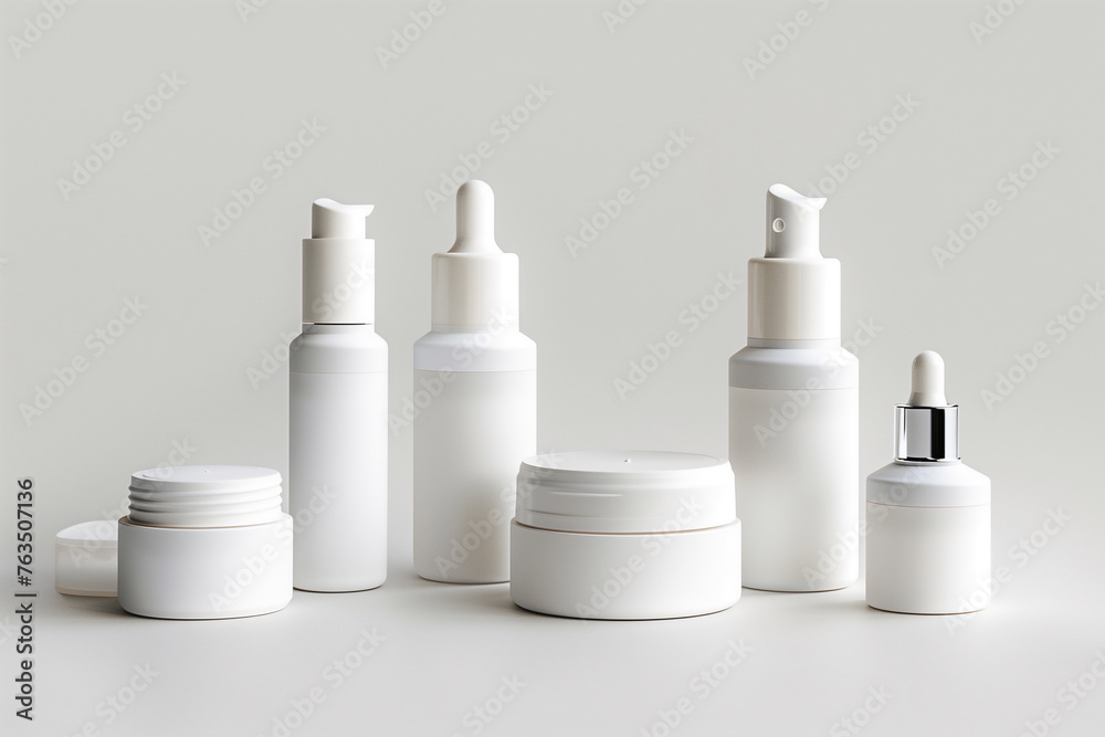 group of white cosmetic bottle product on white background. group of white cosmetic bottle product on white background.