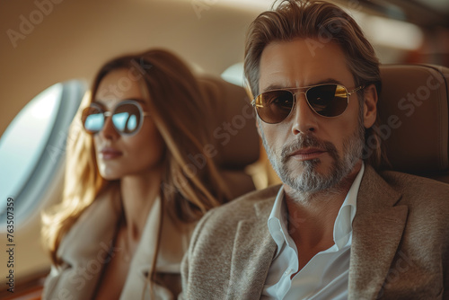  Elegant man and woman inside a private jet © Jelena