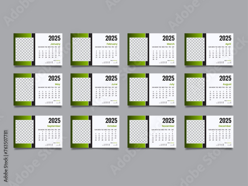 Desk calender design template for 2025