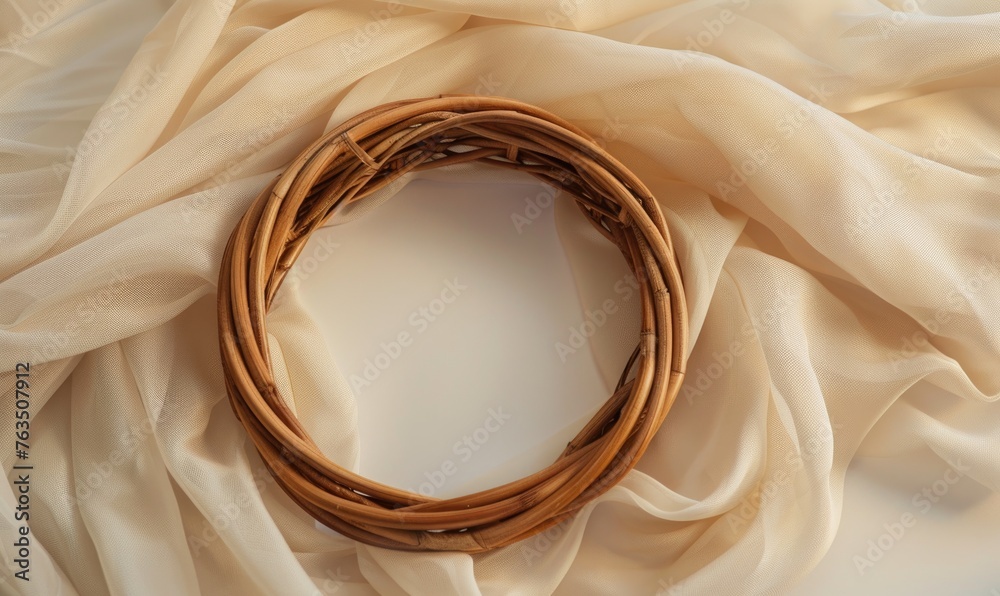Delicate wicker frame on minimalistic flat background, space for text