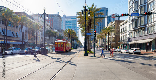 Traffic on Canal Street of New Orleans during day