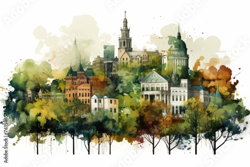 Urban Landscape With Trees and Buildings