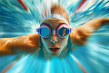 Candid female swimmer in butterfly stroke