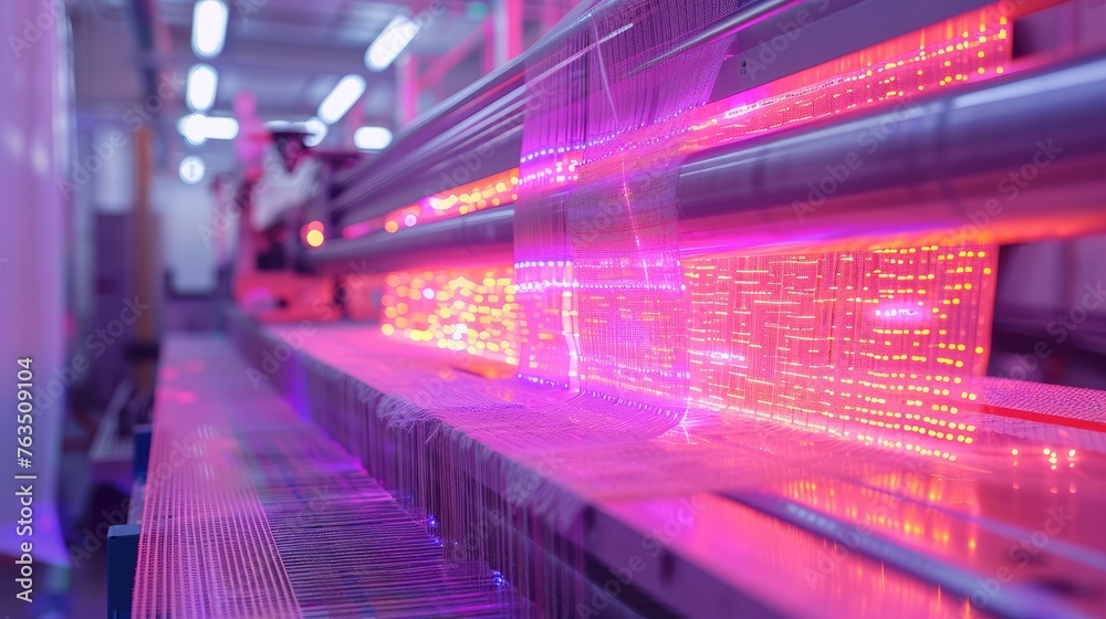 A high-tech neon loom weaving fabrics with integrated technology A high-tech neon loom weaving fabrics with integrated technology