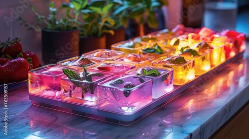 A high-tech, neon-infused ice cube tray for creating custom flavors and nutrients