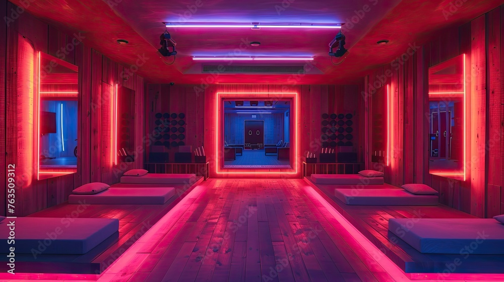 A smart, neon fitness studio with interactive workouts and tracking