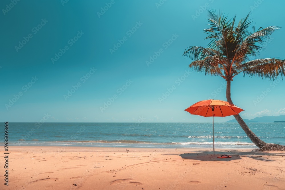 Orange Umbrella on Sandy Beach