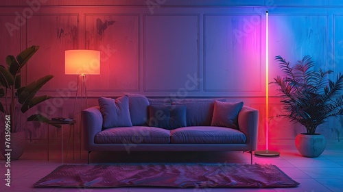 A high-tech, neon floor lamp with adjustable mood settings and energy monitoring