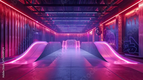 A smart, neon-lit skateboard ramp with performance tracking and competitions © Gefo