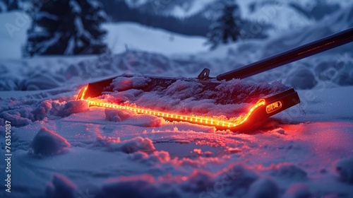 A neon-highlighted, electric snow shovel for effortless clearing photo