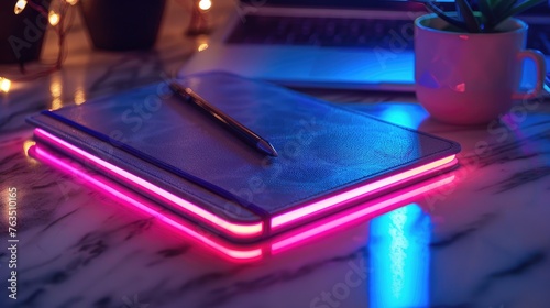 A high-tech, neon-lit smart diary for private, encrypted journaling