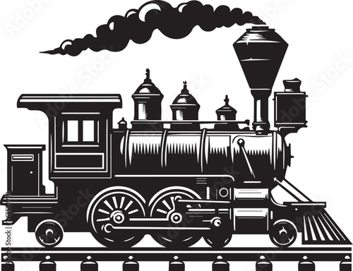 Intricately detailed vintage locomotives depicted in monochrome, showcasing the golden era of railway transport and its classical design photo