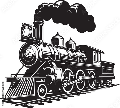 Intricately detailed vintage locomotives depicted in monochrome, showcasing the golden era of railway transport and its classical design photo