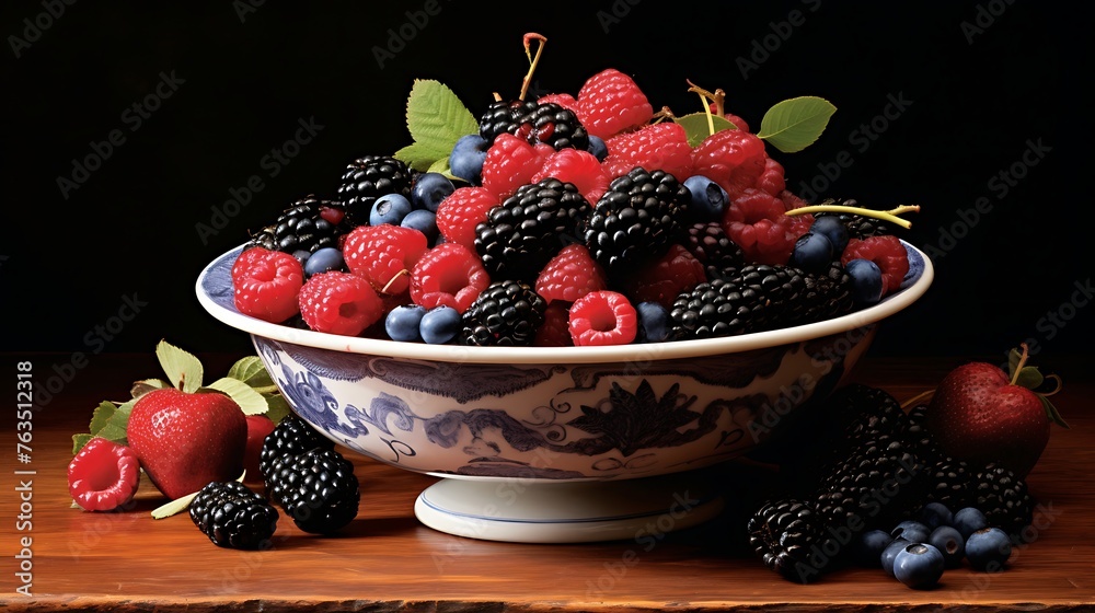 A Meticulously Rendered Scene: A Cluster of Ripe Berries Amidst Lush Foliage A Meticulously Rendered Scene: A Cluster of Ripe Berries Amidst Lush Foliage