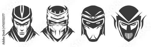 ninja head black logo type design set photo
