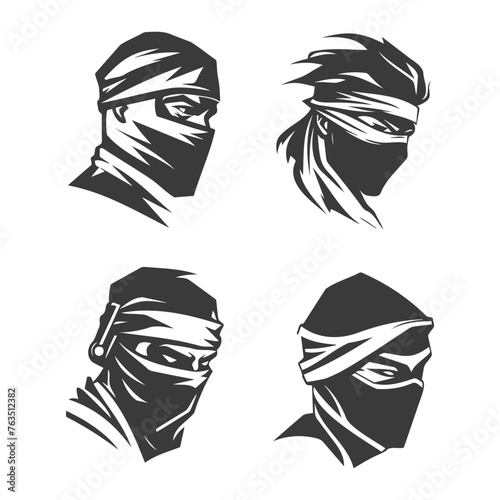 ninja head black logo type design set