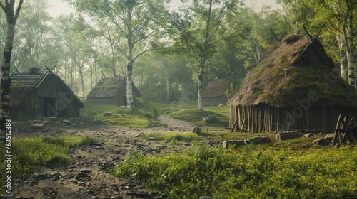 View of a stone age village. 