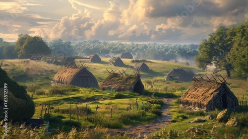 View of a stone age village. 