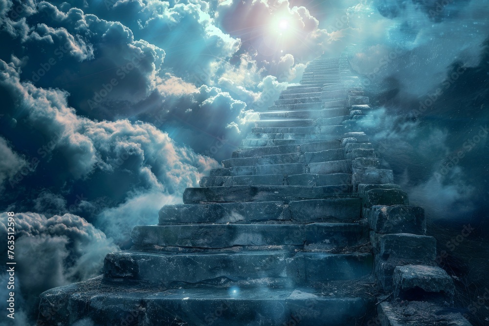 Abstract stairway to heaven concept.  - obrazy, fototapety, plakaty 
