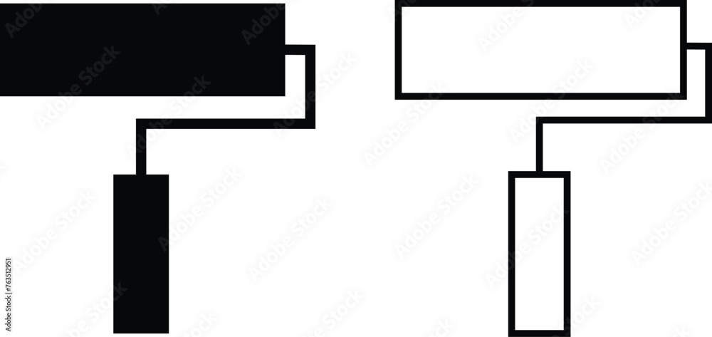 Paint brush black icon set in trendy flat or line style isolated on ...