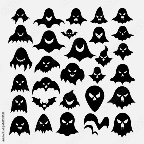 flat design scary ghost horror face collection