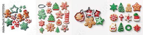 3D Realistic Christmas Cookie Cutters Illustration , Featuring Traditional Red and Green. Chic Concept Art in Clipart Style on a White Background.