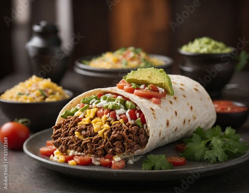 Buritto - traditional Mexican food, on a plate. AI Generated.
