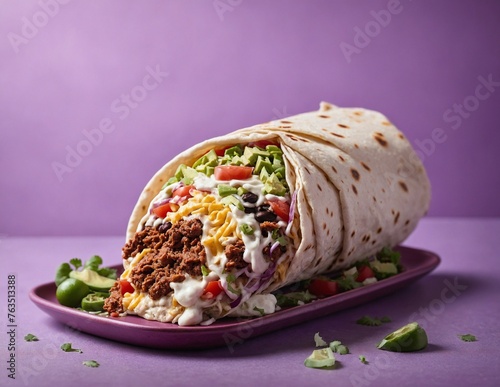 Buritto - traditional Mexican food, on a plate. AI Generated. photo