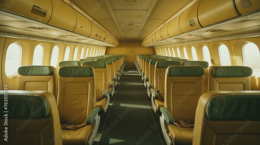 Inside an Airplane With Rows of Seats