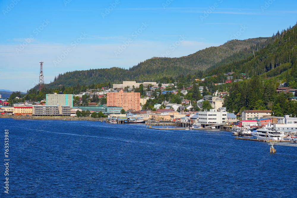 Waterfront of Ketchikan, the southernmost city in Alaska along the coast of the Pacific Ocean