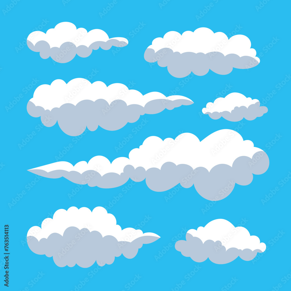 Cloudscape, clouds icon set. Stock illustration.