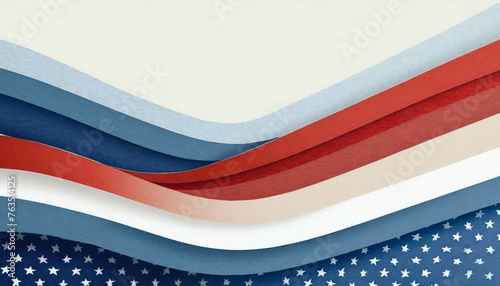 An abstract wavy American flag background, in a cut paper collage style. Generative AI
