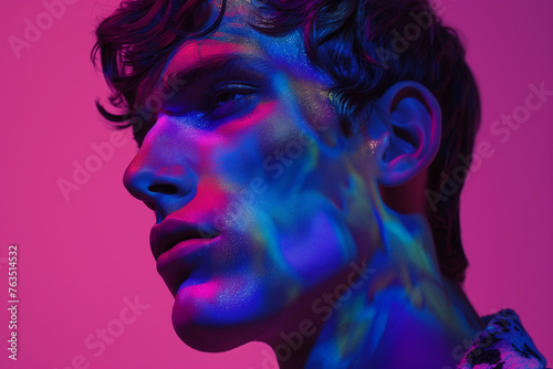 Portrait Profile Photo of a Male Model, in Ultra Violet Light
