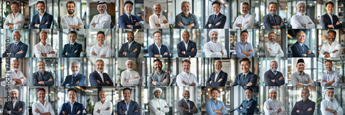 Collage mosaic of photos of businessmen  men of different races and ages  active business people  banner