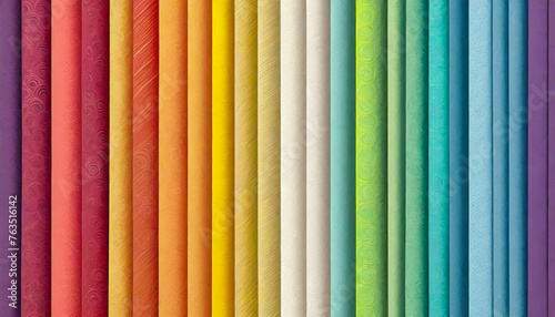 Abstract vertical lines of rainbow color, in a cut paper collage style. Generative AI

