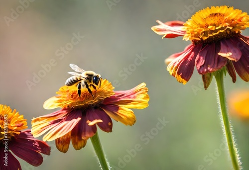 The graceful dance of a bee as it navigates through the velvety petals of helenium flowers photo
