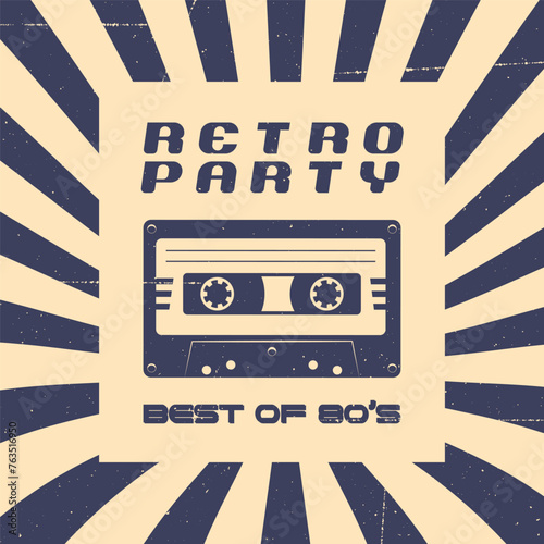 Retro party poster with audio cassette 80s style template