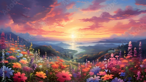 Floral Symphony  A Picturesque Scene Capturing the Vibrancy of Flowers in Bloom