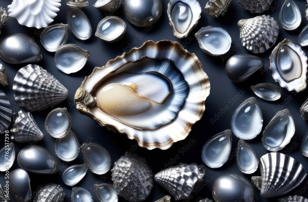 Dive into the depths of elegance with this exquisite photo of assorted seashells and pearls Dive into the depths of elegance with this exquisite photo of assorted seashells and pearls