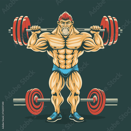red white black modern style minimalist lines of a strong muscle pose strong body builder anatomy man at gym with bundle Doing exercises in all body positions using different gym equipment