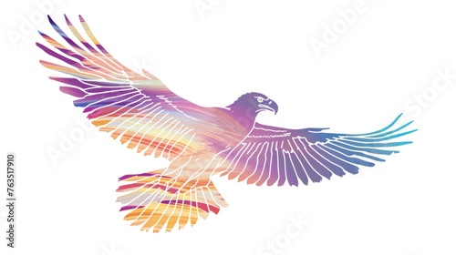 eagle silhouette illustration , made from little pastel stripes, isolated on white background