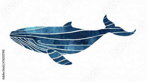 whale silhouette illustration , made from little blue tones stripes, isolated on white background
