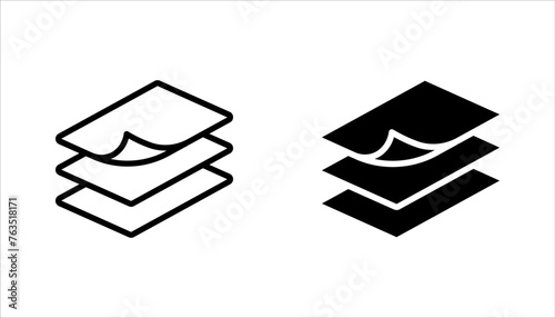 Layers icon set, Three levels stacked, vector illustration on white background