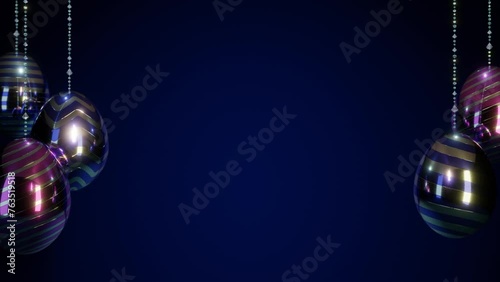 Easter egg on a string, blue background, looped animation.