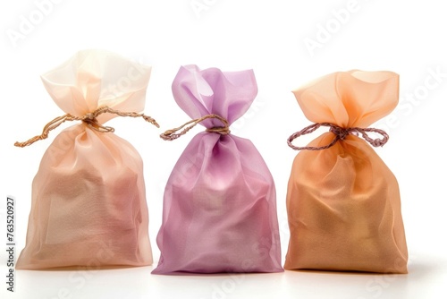 colored gift bags on white background