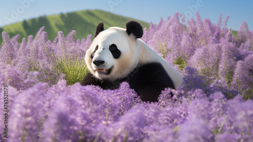 Panda em um campo de lavanda - Papel de parede