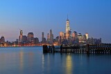 Downtown of lower Manhattan of Hudson river of beautiful sence of New York city with lower Manhattan in dusk evening.